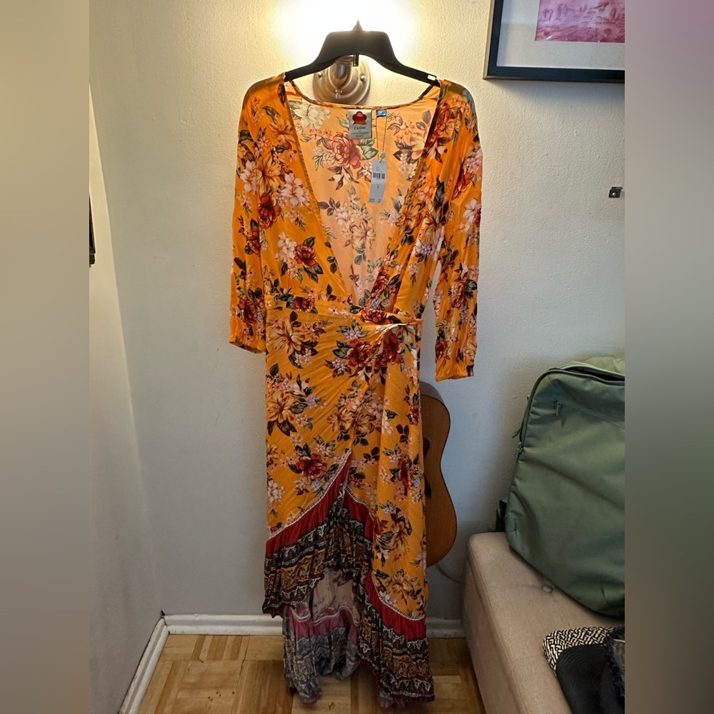 Anthropologie Farm Rio orange floral print